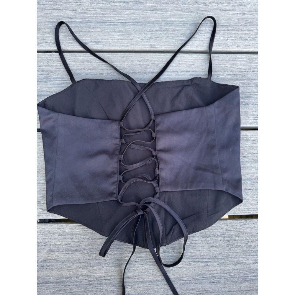 Garage Black Satin Corset Top Small Lace Up Back Coquette Y2K Party Clubwear - Picture 2 of 13